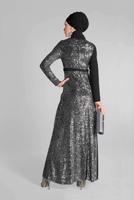 Tesettür giyim SİYAH ŞİFON VE PUL PAYET ABİYE ELBİSE 9558 