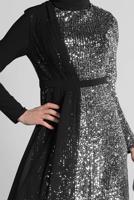 Tesettür giyim SİYAH ŞİFON VE PUL PAYET ABİYE ELBİSE 9558 