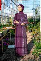 Tesettür giyim MÜRDÜM ŞİFON VE PUL PAYET ABİYE ELBİSE 9558 