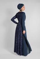 Tesettür giyim LACİVERT ŞİFON VE PUL PAYET ABİYE ELBİSE 9558 