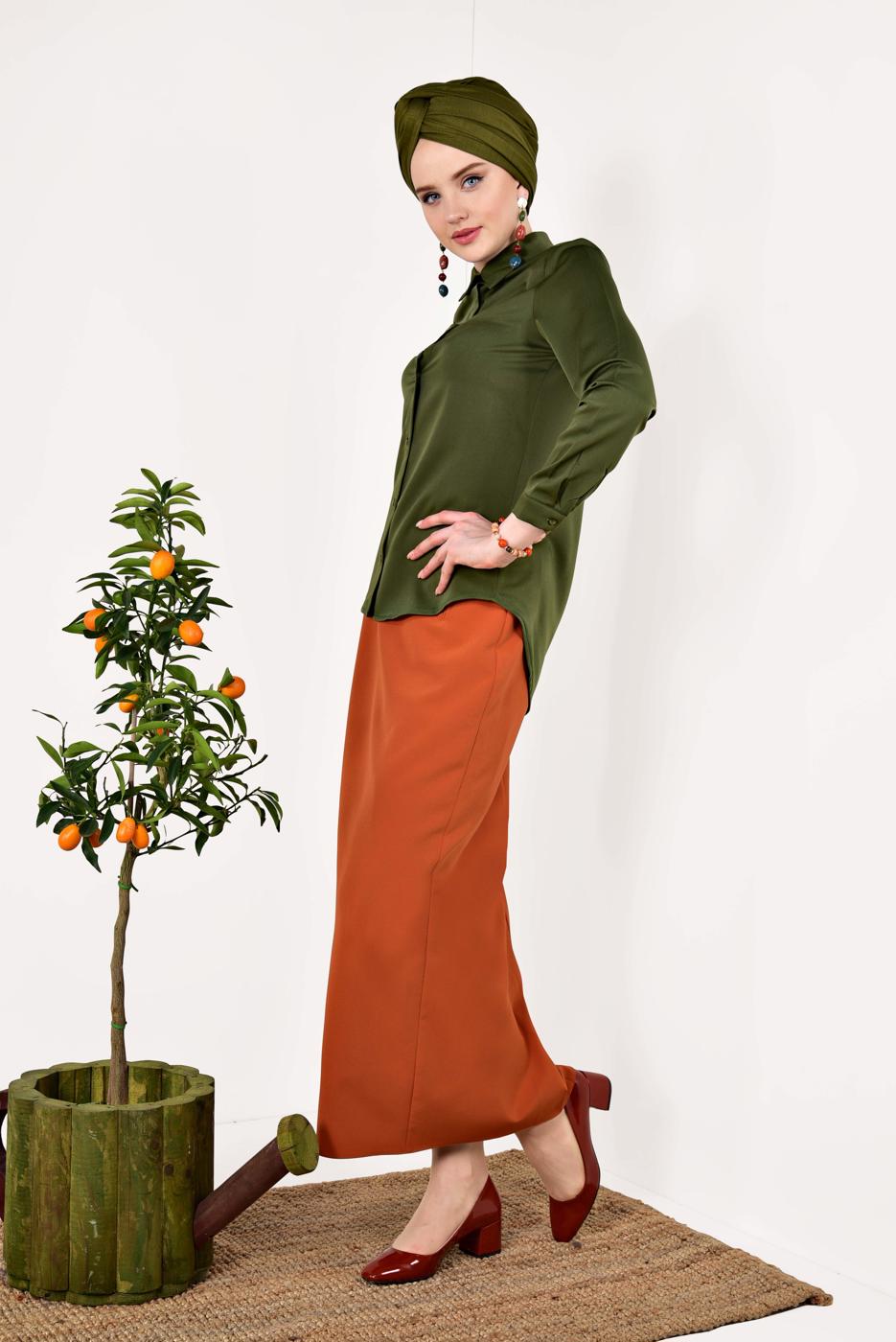 Tesettür giyim HAKİ ERKEK YAKA GÖMLEK 05041