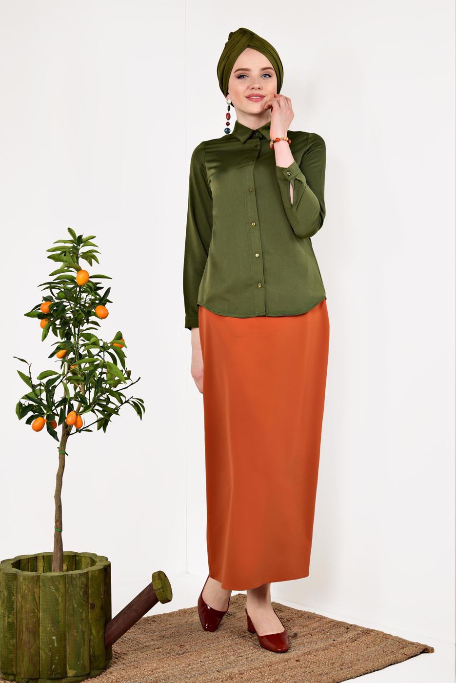 Tesettür giyim HAKİ ERKEK YAKA GÖMLEK 05041