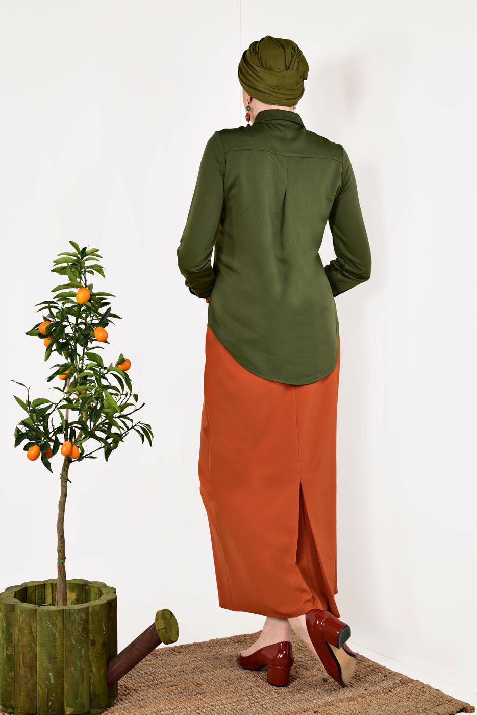 Tesettür giyim HAKİ ERKEK YAKA GÖMLEK 05041