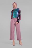 Tesettür giyim YEŞİL PUL PAYET BLUZ 33041