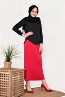 Tesettür giyim SİYAH  ERKEK YAKA SATEN GÖMLEK T 55041