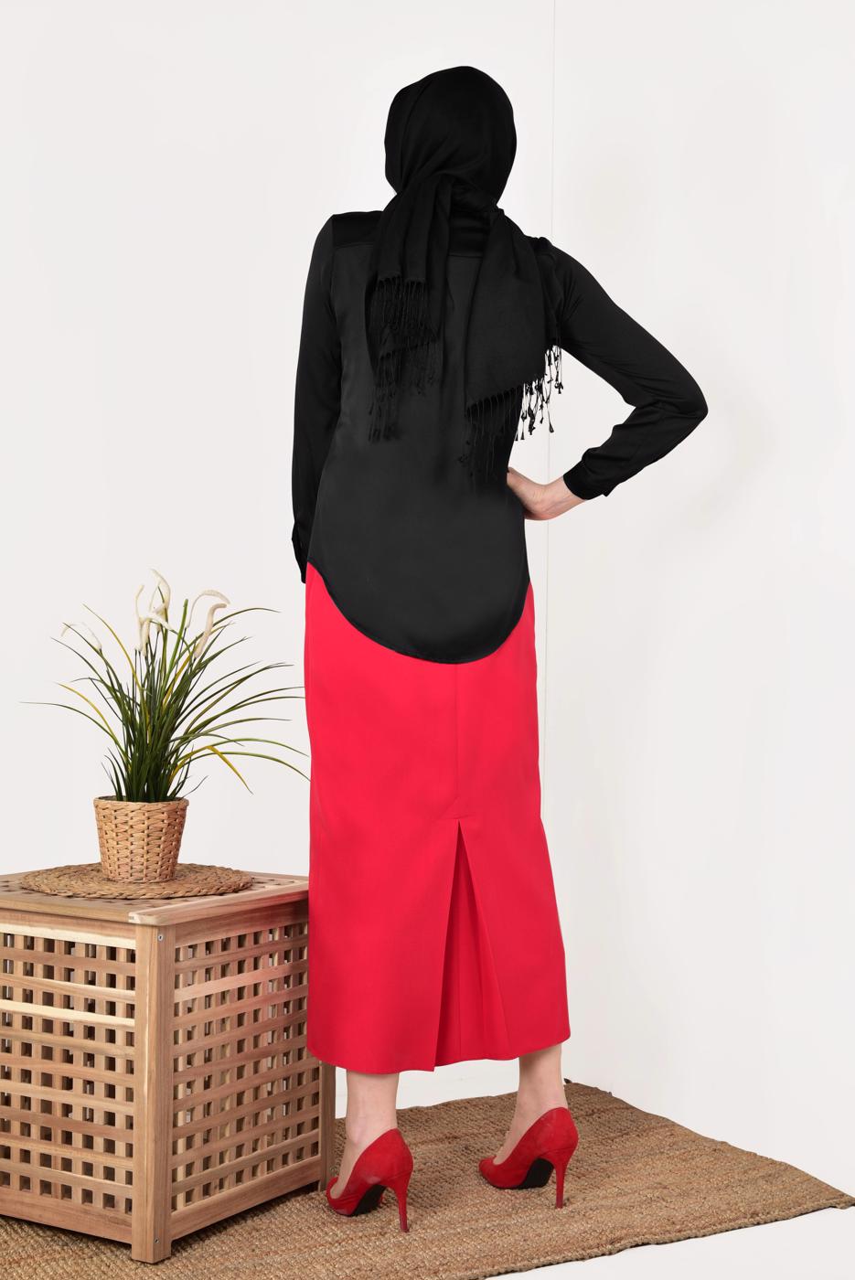 Tesettür giyim SİYAH  ERKEK YAKA SATEN GÖMLEK T 55041