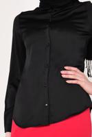 Tesettür giyim SİYAH  ERKEK YAKA SATEN GÖMLEK T 55041