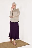 Tesettür giyim BEJ  ERKEK YAKA SATEN GÖMLEK T 55041