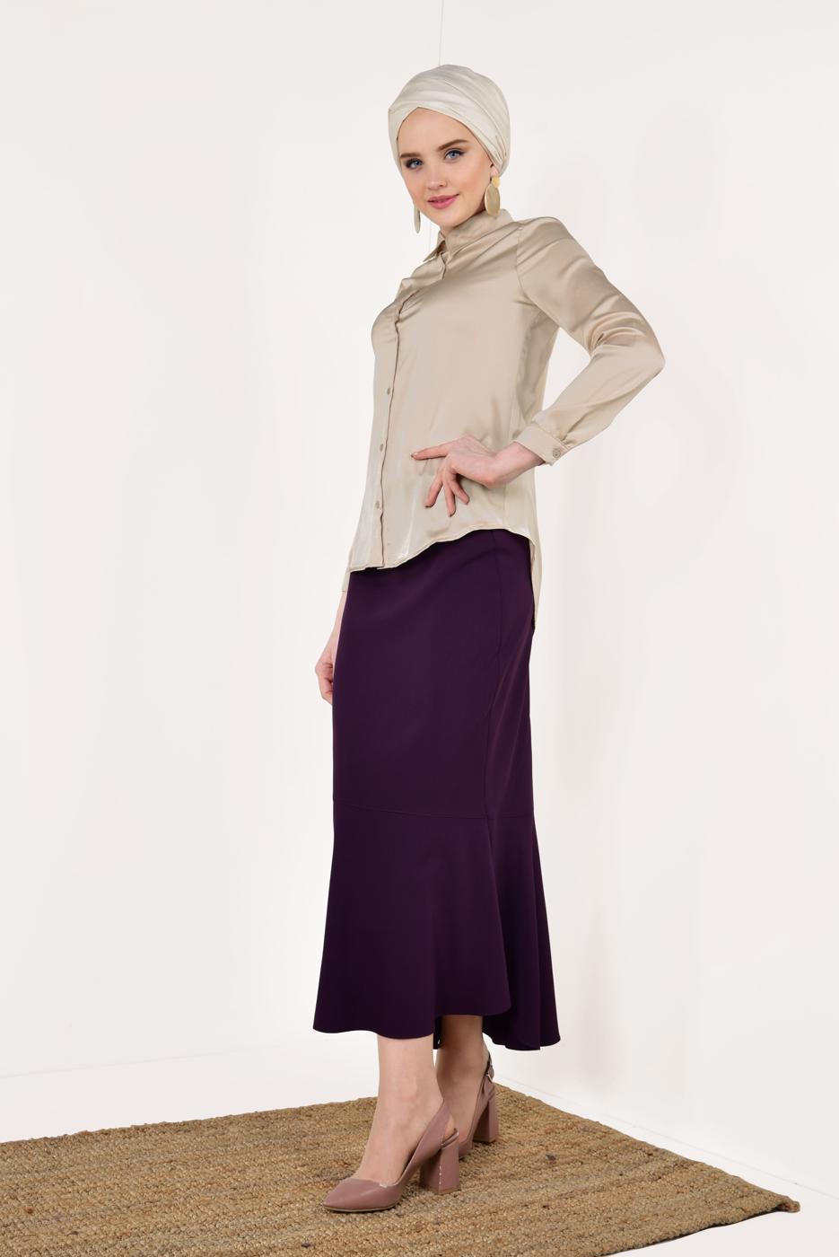 Tesettür giyim BEJ  ERKEK YAKA SATEN GÖMLEK T 55041