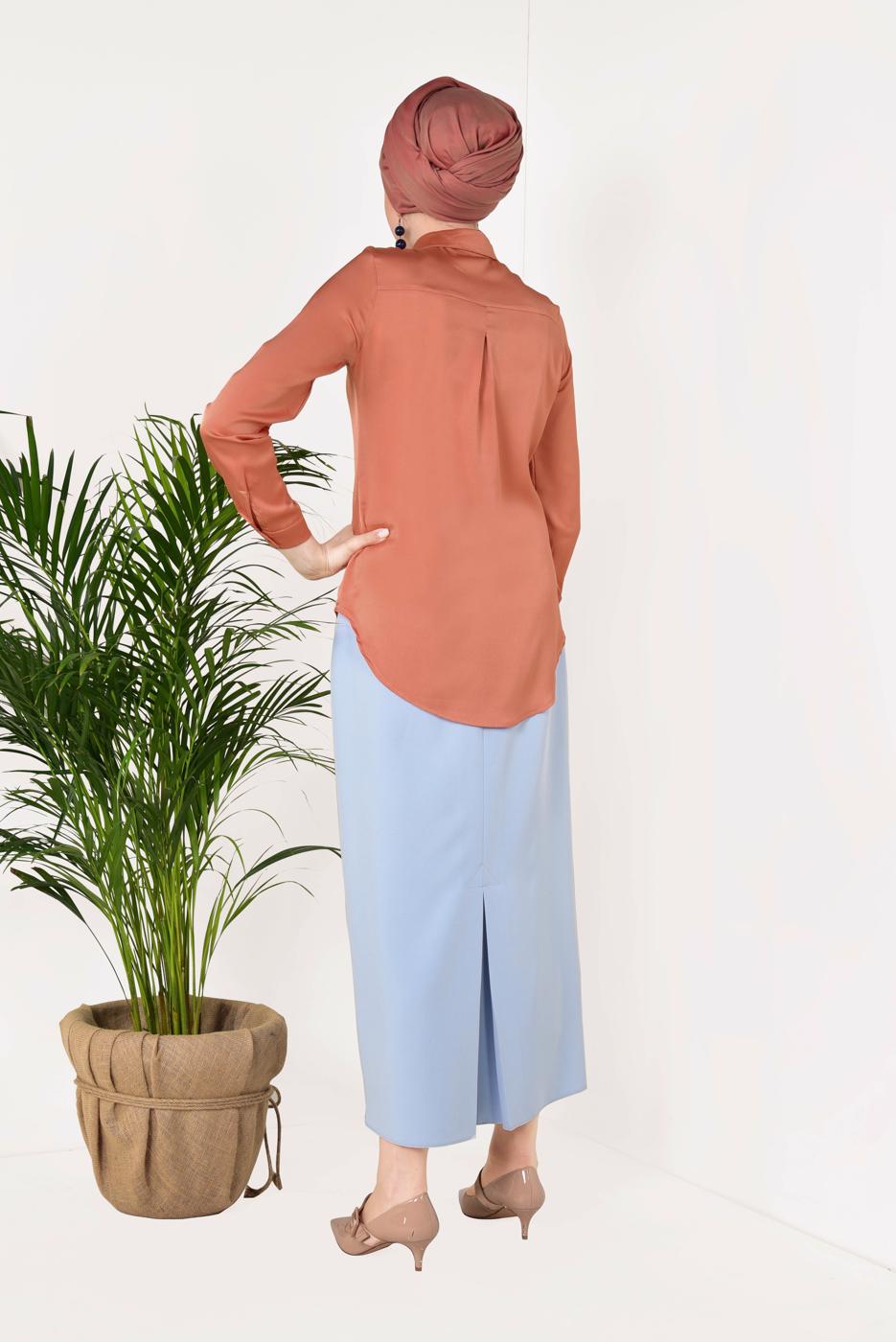 Tesettür giyim PUDRA  ERKEK YAKA SATEN GÖMLEK T 55041