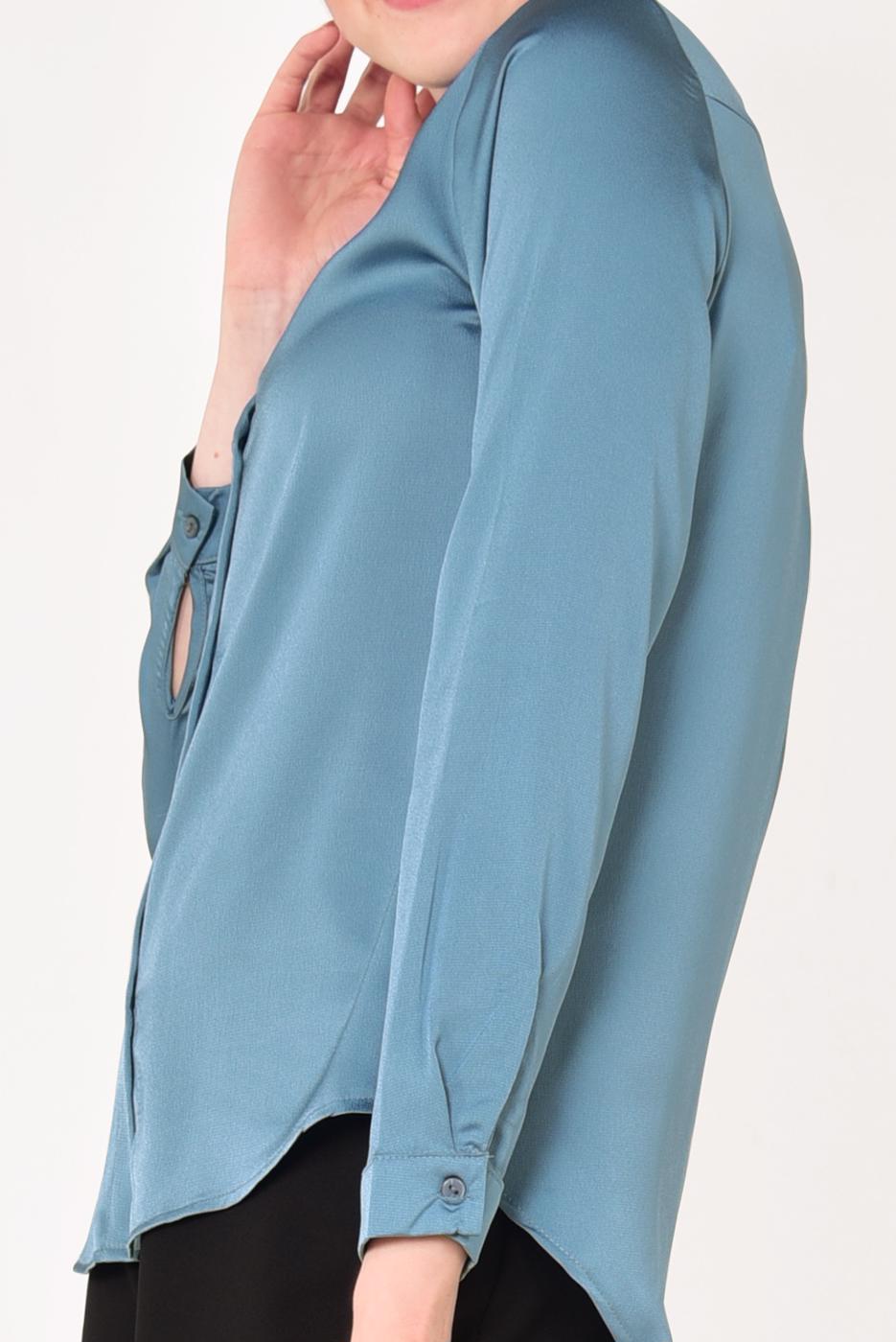 Tesettür giyim LACİVERT  ERKEK YAKA SATEN GÖMLEK T 55041