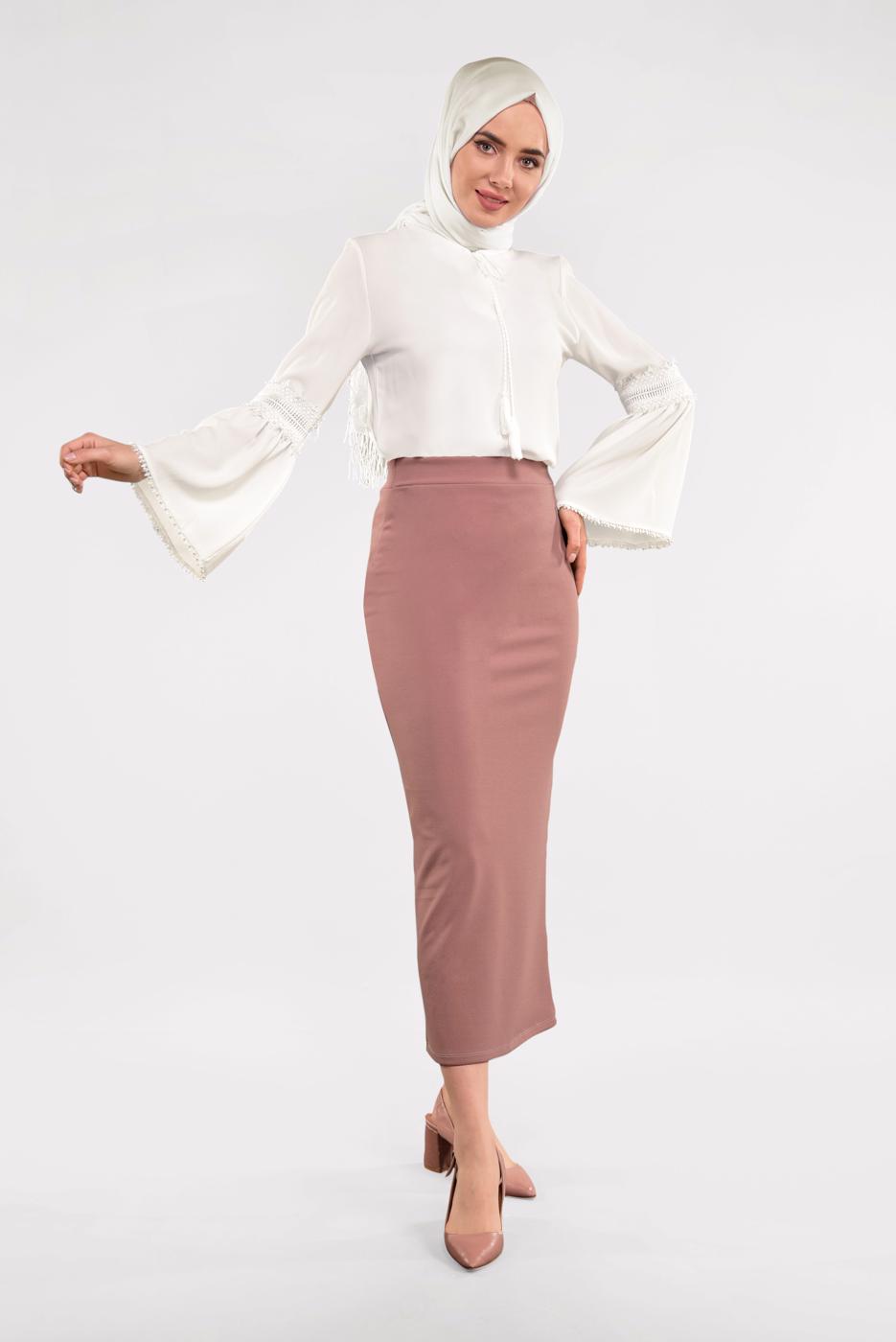 Tesettür giyim EKRU KOLLARI VOLANLI BLUZ T 94781
