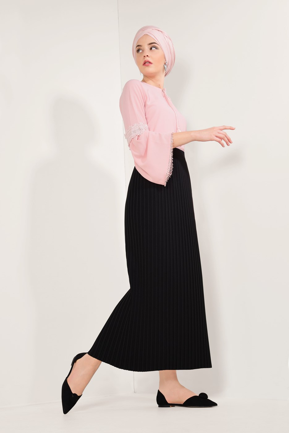 Tesettür giyim PUDRA KOLLARI VOLANLI BLUZ T 94781