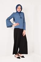 Tesettür giyim LACİVERT KOLLARI VOLANLI BLUZ T 94781