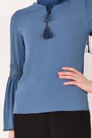 Tesettür giyim LACİVERT KOLLARI VOLANLI BLUZ T 94781