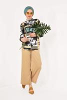 Tesettür giyim EKRU KARMA DESENLİ GÖMLEK 0102