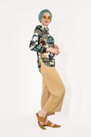 Tesettür giyim EKRU KARMA DESENLİ GÖMLEK 0102