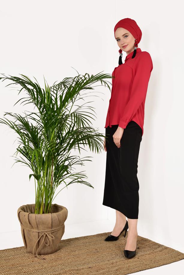 Hijab-Kleidung  ERKEK YAKA DANTEL DETAYLI BLUZ 0152 - TRENDTESETTÜR