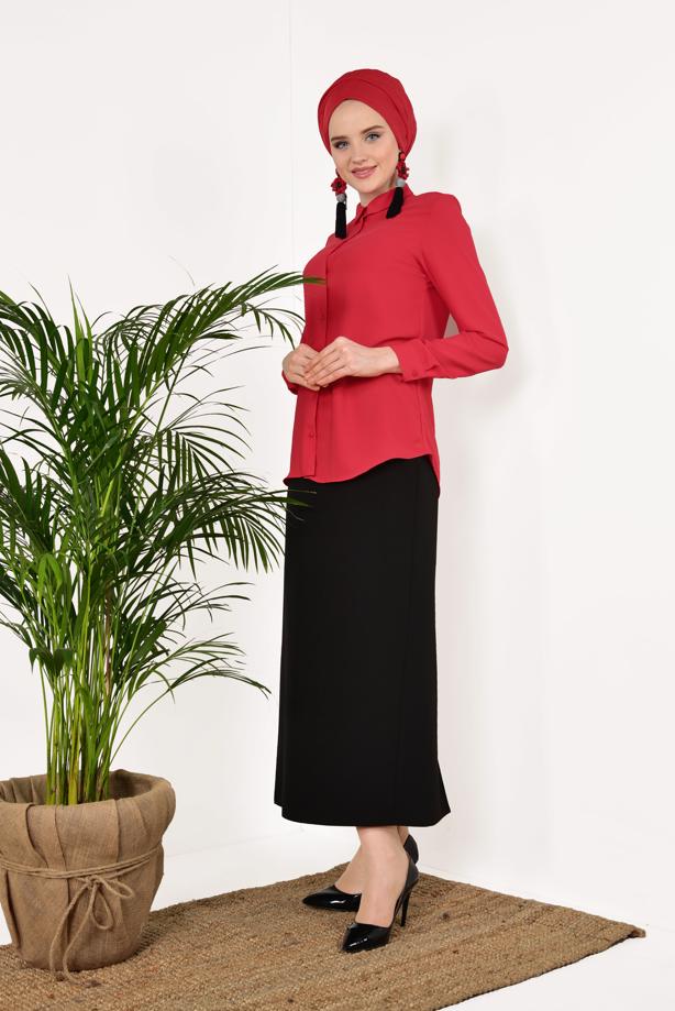 Hijab-Kleidung  ERKEK YAKA DANTEL DETAYLI BLUZ 0152 - TRENDTESETTÜR