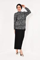 Tesettür giyim SİYAH ZEBRA DESENLİ YARASA KOL BLUZ 0202