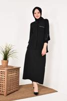 Vêtements hijab NOIR T 0602 STN-KOLLARI YIRTMAÇLI GİZLİ DÜGMELİ BLUZ