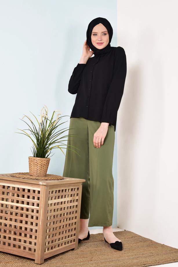 Vêtements hijab  T 0802 STN-SIRT KISMI PÜSKÜL DETAYLI BLUZ - TRENDTESETTÜR