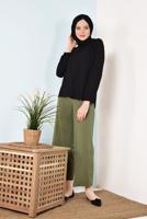 Hijab clothing BLACK T 0802 STN-SIRT KISMI PÜSKÜL DETAYLI BLUZ