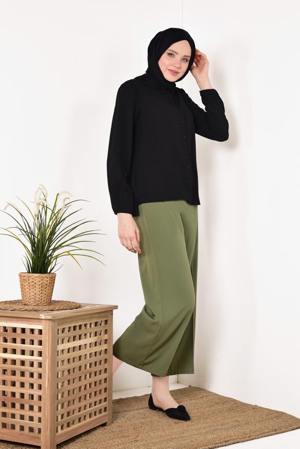 Vêtements hijab  T 0802 STN-SIRT KISMI PÜSKÜL DETAYLI BLUZ - TRENDTESETTÜR