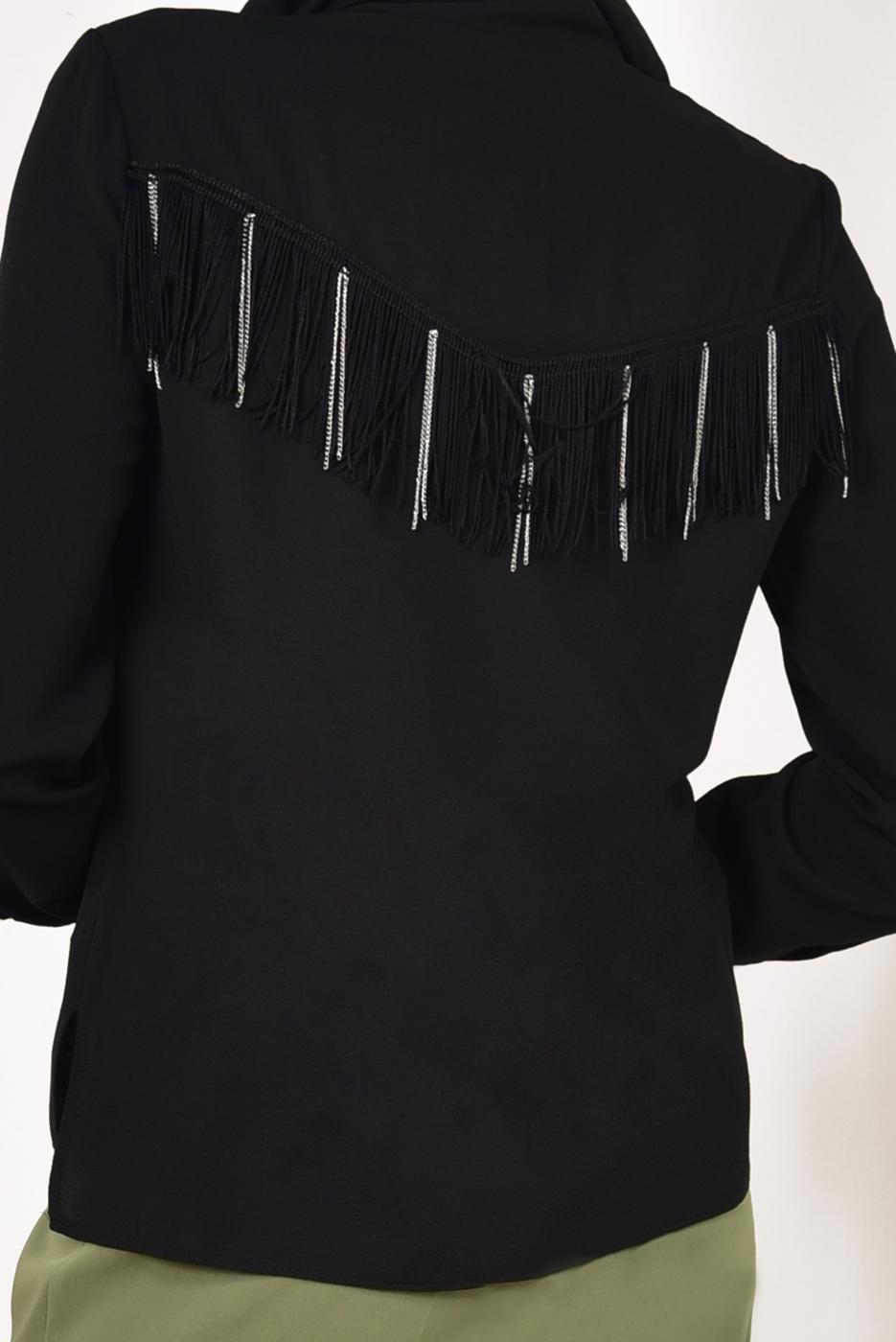 Hijab clothing BLACK T 0802 STN-SIRT KISMI PÜSKÜL DETAYLI BLUZ