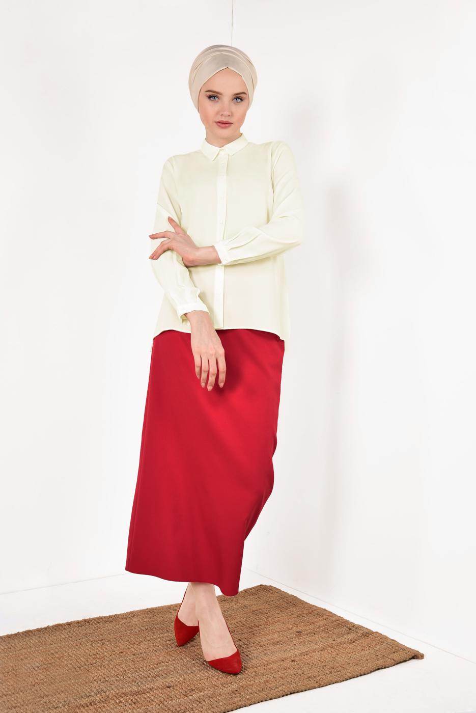 Vêtements hijab ÉCRU T 0802 STN-SIRT KISMI PÜSKÜL DETAYLI BLUZ