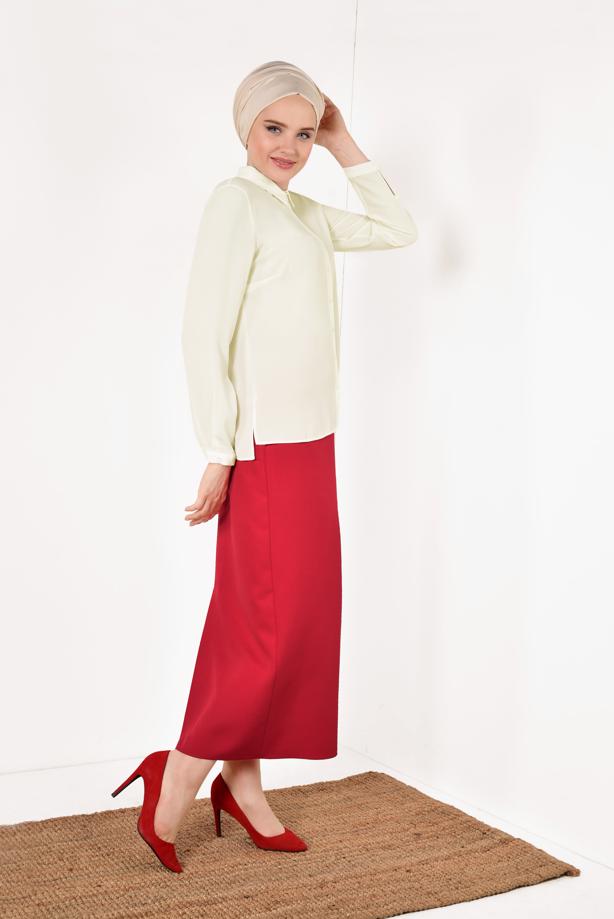 Vêtements hijab  T 0802 STN-SIRT KISMI PÜSKÜL DETAYLI BLUZ - TRENDTESETTÜR