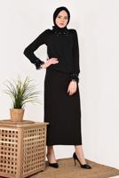 Vêtements hijab NOIR T 1246 AYTE-PÜSKÜLLÜ İŞLEME DETAYLI BLUZ