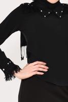 Vêtements hijab NOIR T 1246 AYTE-PÜSKÜLLÜ İŞLEME DETAYLI BLUZ