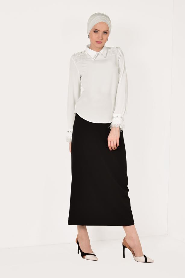 Vêtements hijab  T 1246 AYTE-PÜSKÜLLÜ İŞLEME DETAYLI BLUZ - TRENDTESETTÜR