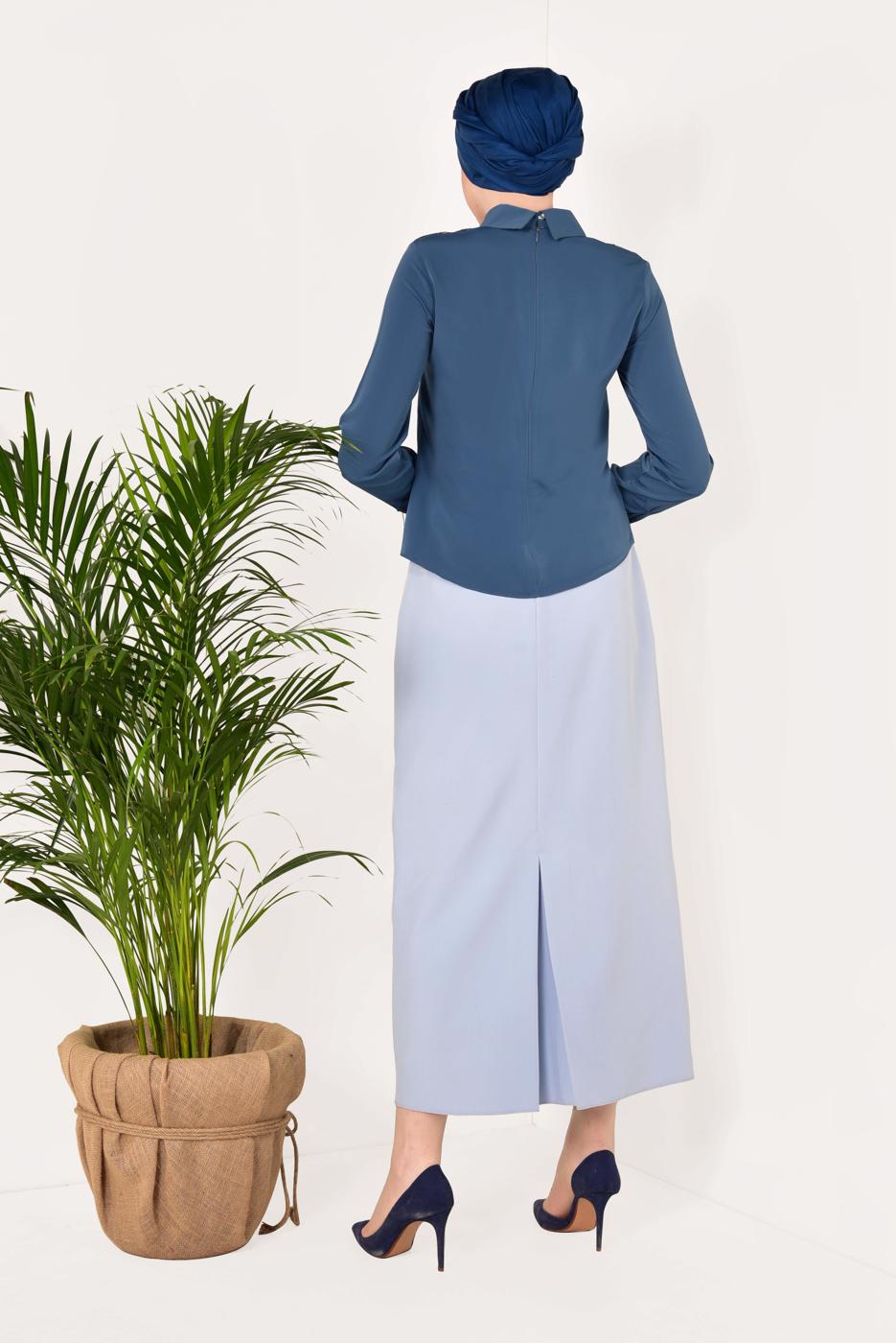 Hijab clothing NAVY BLUE T 1246 AYTE-PÜSKÜLLÜ İŞLEME DETAYLI BLUZ