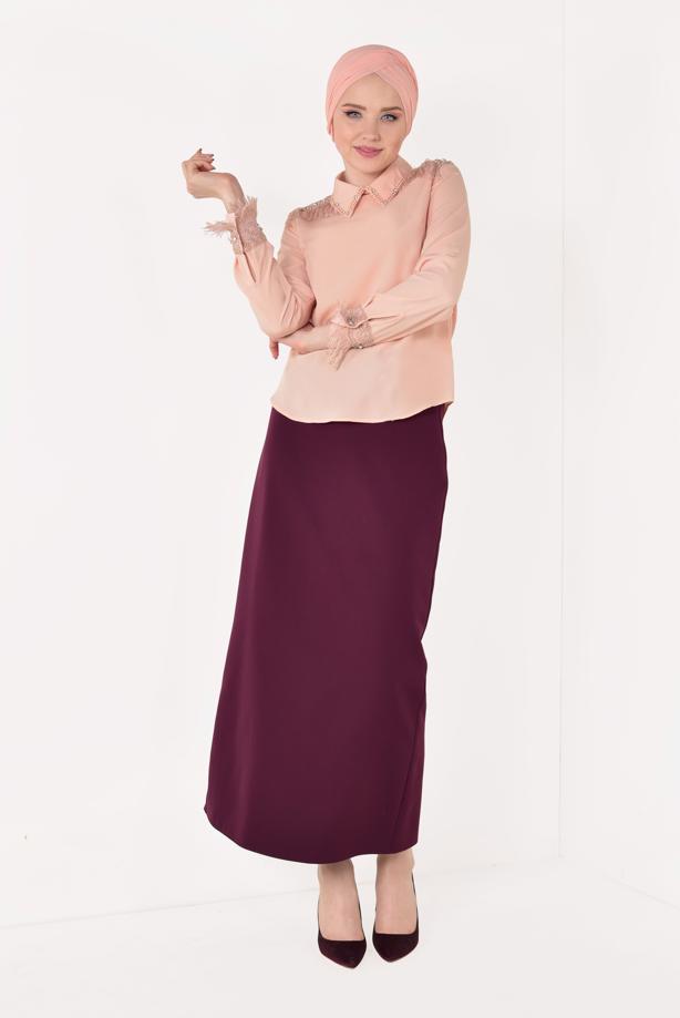 Vêtements hijab  T 1246 AYTE-PÜSKÜLLÜ İŞLEME DETAYLI BLUZ - TRENDTESETTÜR