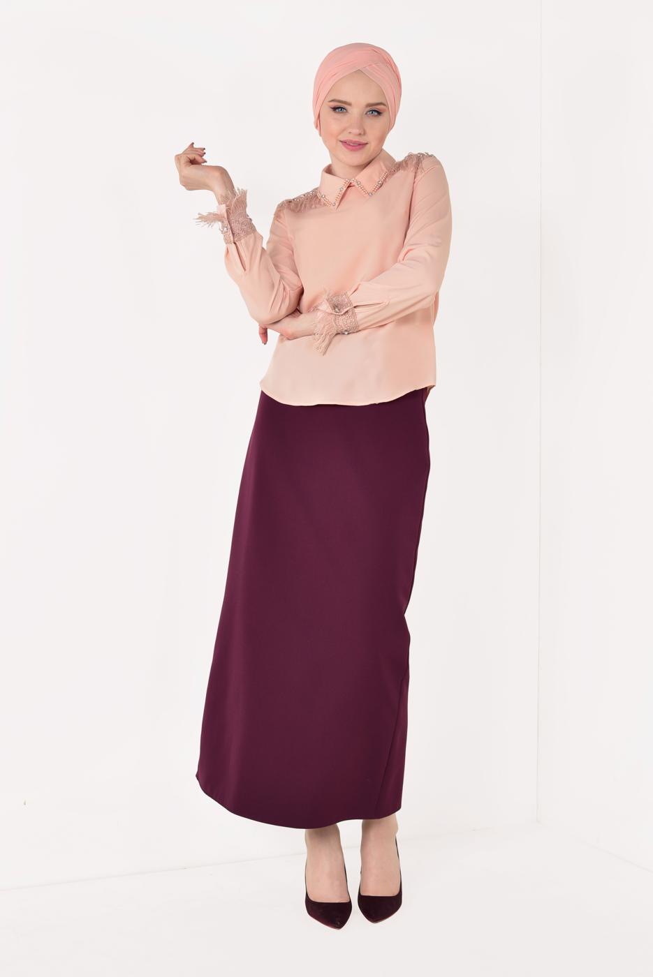 Vêtements hijab POUDRE T 1246 AYTE-PÜSKÜLLÜ İŞLEME DETAYLI BLUZ