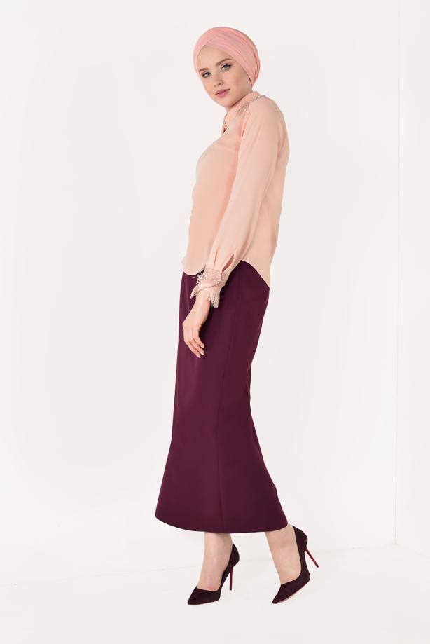 Vêtements hijab  T 1246 AYTE-PÜSKÜLLÜ İŞLEME DETAYLI BLUZ - TRENDTESETTÜR