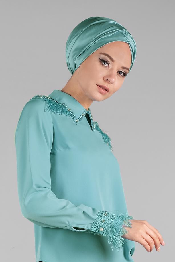 Tesettür giyim  PÜSKÜLLÜ İŞLEME DETAYLI BLUZ 1246  - TRENDTESETTÜR