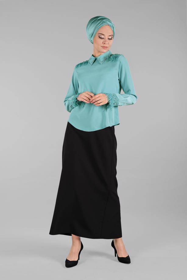 Vêtements hijab  T 1246 AYTE-PÜSKÜLLÜ İŞLEME DETAYLI BLUZ - TRENDTESETTÜR