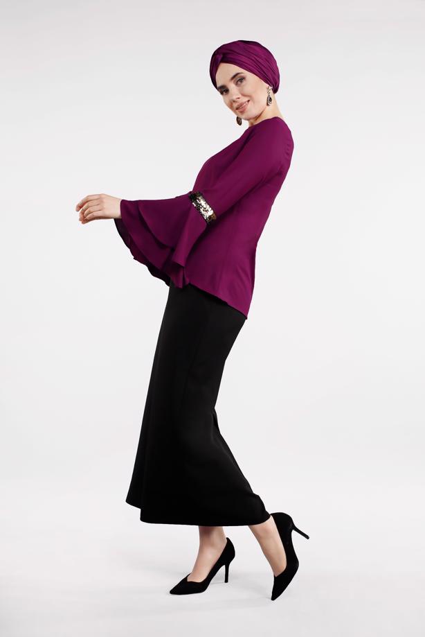 Tesettür giyim MOR KOLLARI PUL PAYET DETAYLI BLUZ 1496 - TRENDTESETTÜR