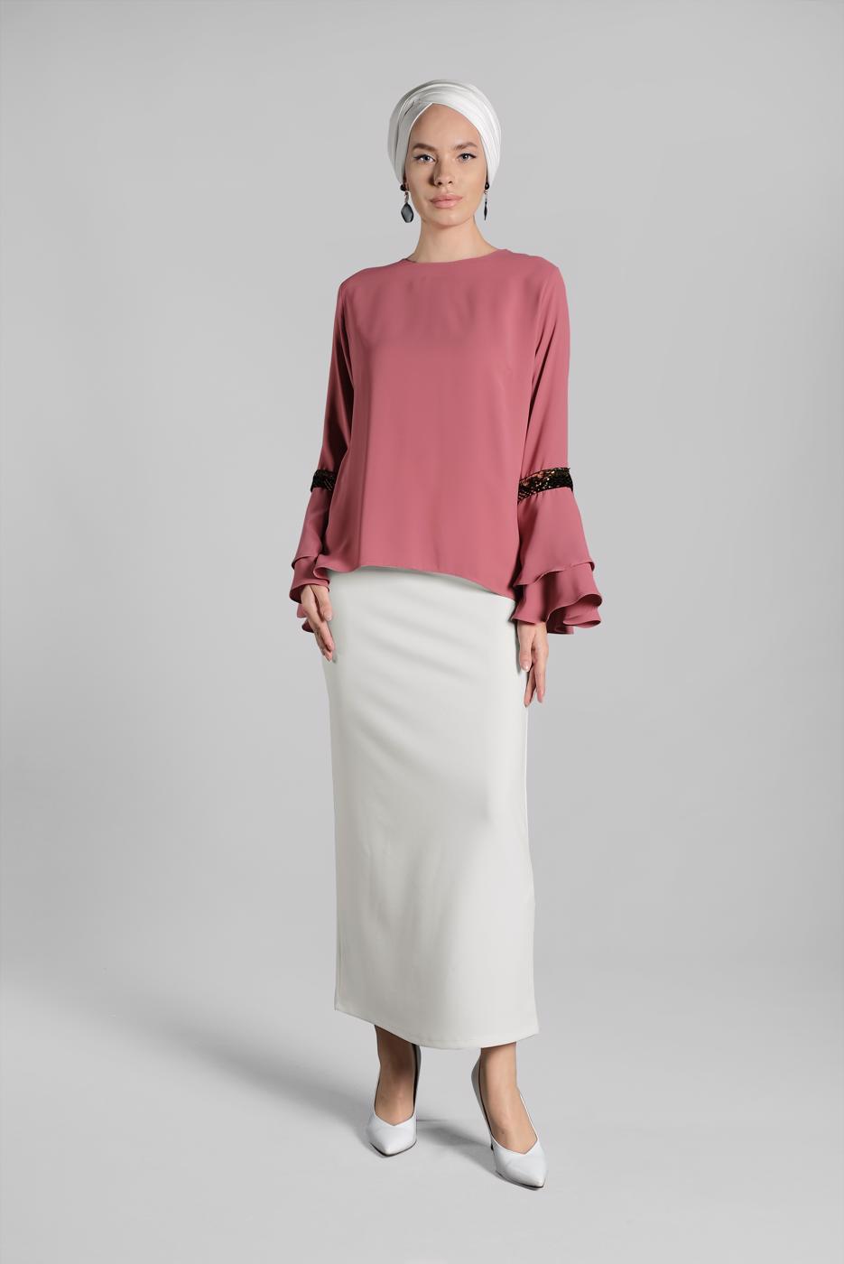 Tesettür giyim MERCAN KOLLARI PUL PAYET DETAYLI BLUZ 1496