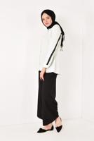 Vêtements hijab ÉCRU T 2152 STN-SIRT KISMI ŞERİT DETAYLI GÖMLEK