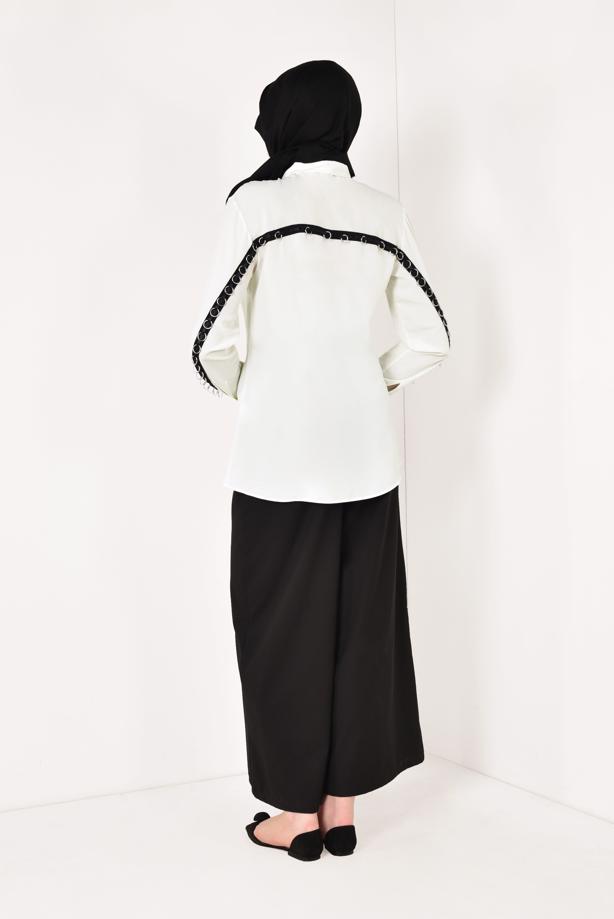 Vêtements hijab  T 2152 STN-SIRT KISMI ŞERİT DETAYLI GÖMLEK - TRENDTESETTÜR