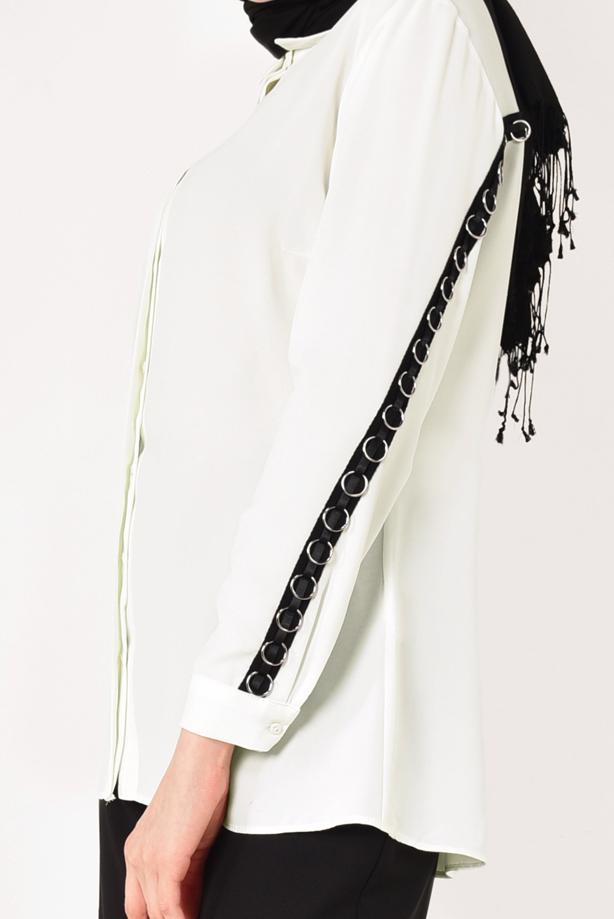 Vêtements hijab  T 2152 STN-SIRT KISMI ŞERİT DETAYLI GÖMLEK - TRENDTESETTÜR