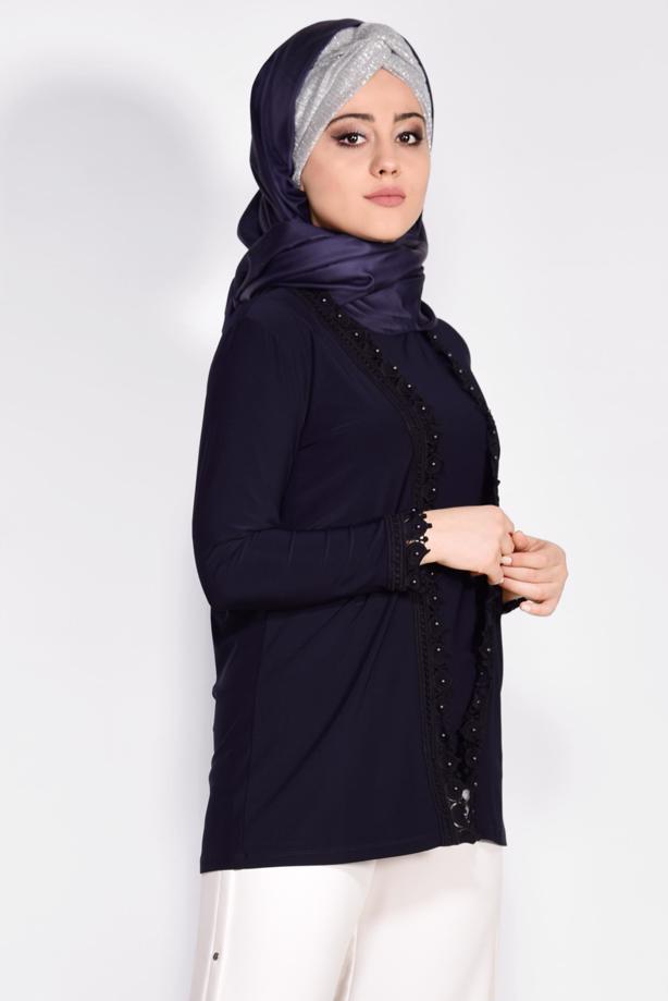 Vêtements hijab BLEU MARINE T 2802 Alvina Vizona 2′li Bluz - TRENDTESETTÜR