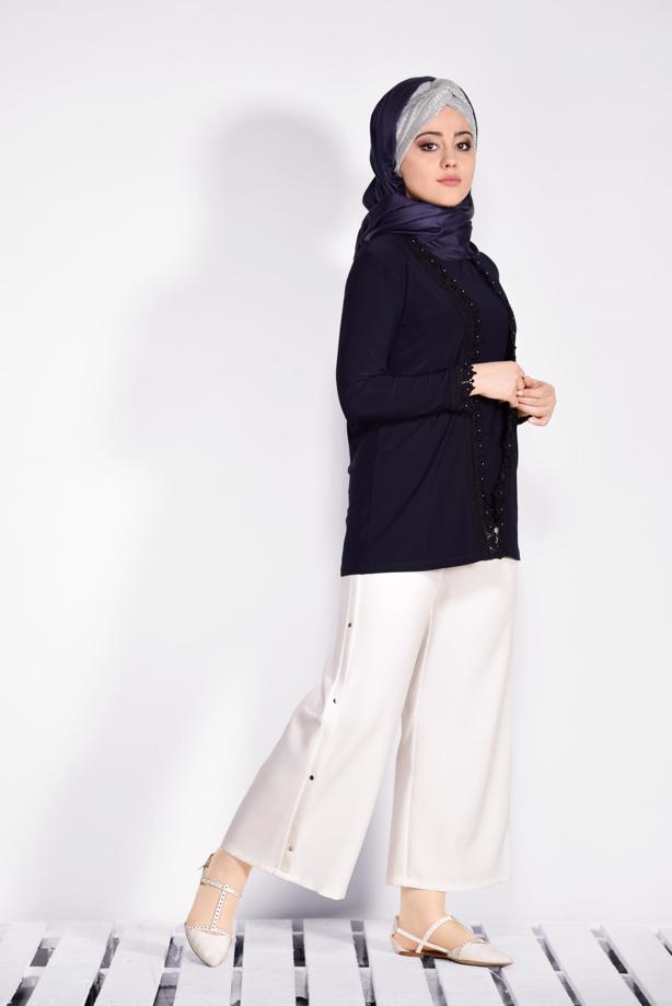 Vêtements hijab BLEU MARINE T 2802 Alvina Vizona 2′li Bluz - TRENDTESETTÜR