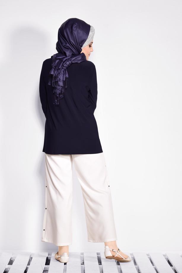Vêtements hijab BLEU MARINE T 2802 Alvina Vizona 2′li Bluz - TRENDTESETTÜR