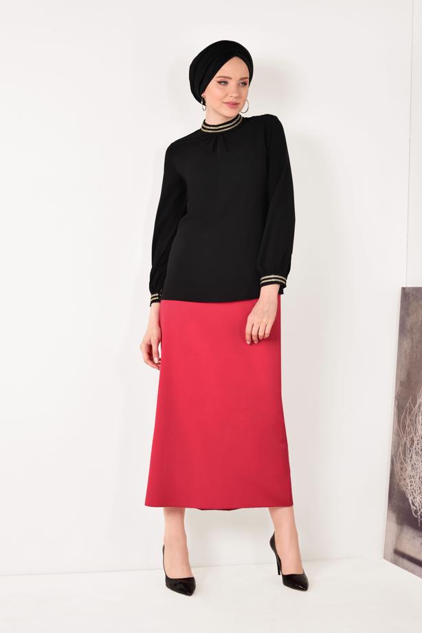 Vêtements hijab  T 3001 STN-HAKİM YAKA ŞİFON BLUZ - TRENDTESETTÜR