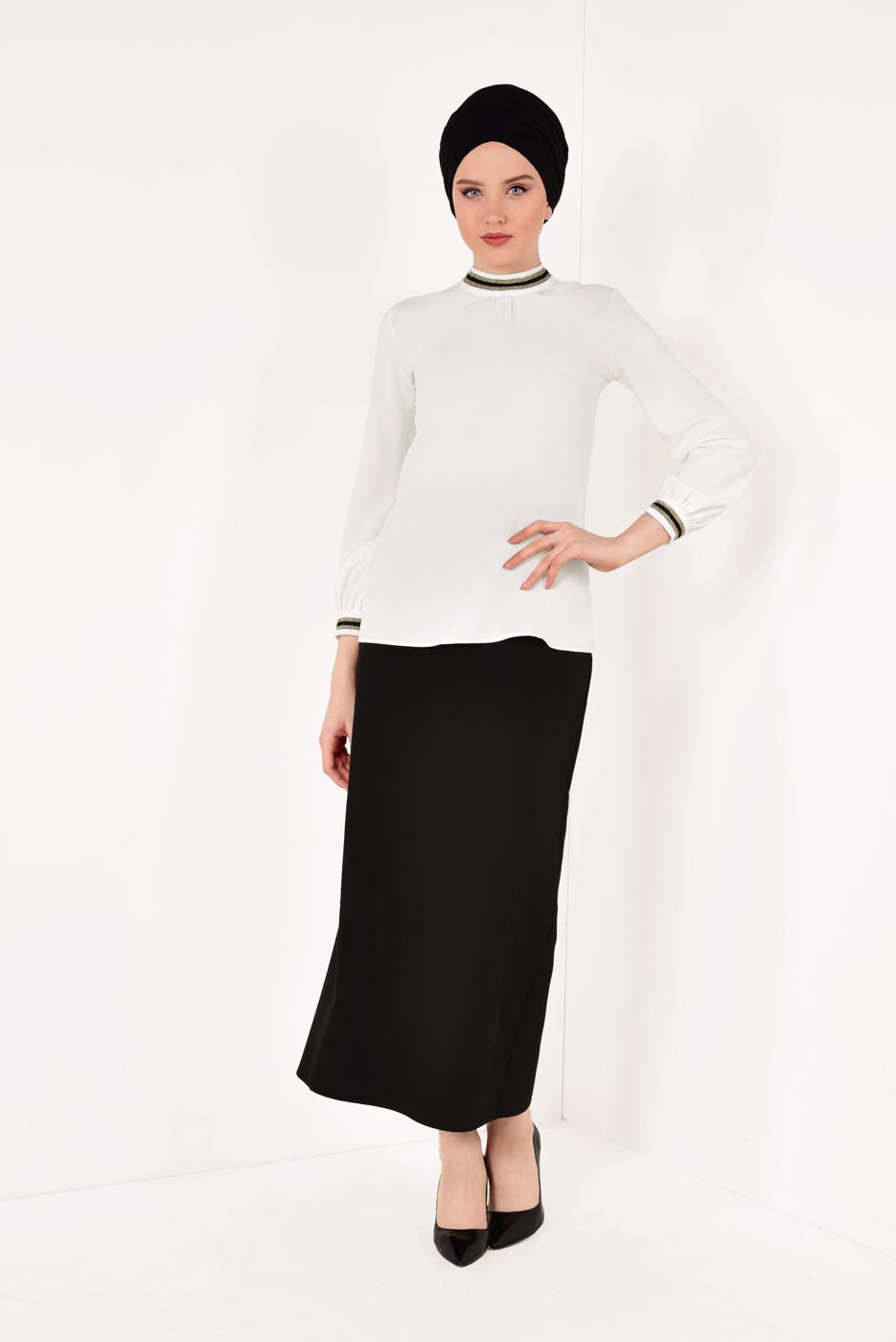 Hijab clothing ECRU T 3001 STN-HAKİM YAKA ŞİFON BLUZ